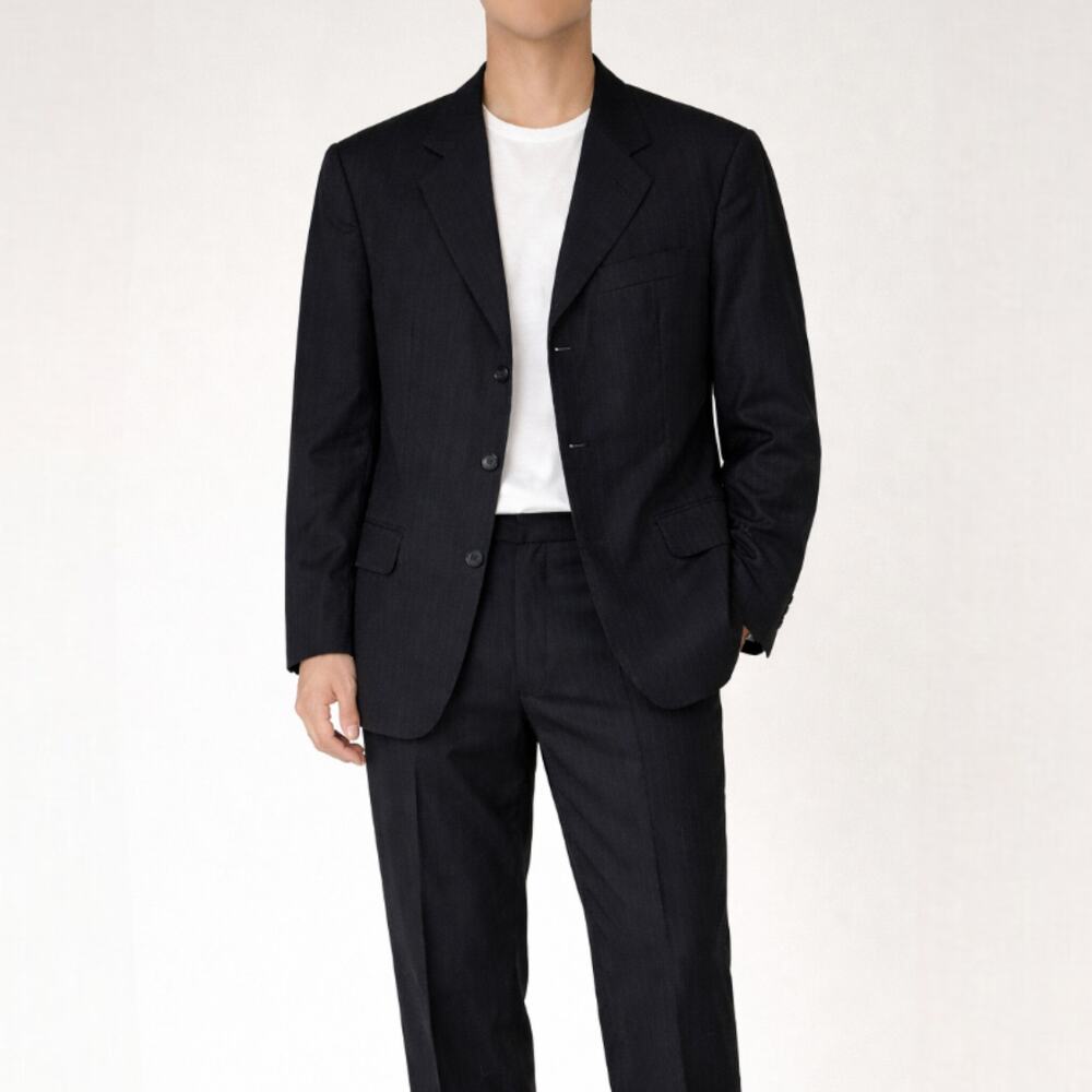Ermenegildo Zegna 56 3-Button Pinstripe Blazer Gray Black Flap Pockets Lined Men